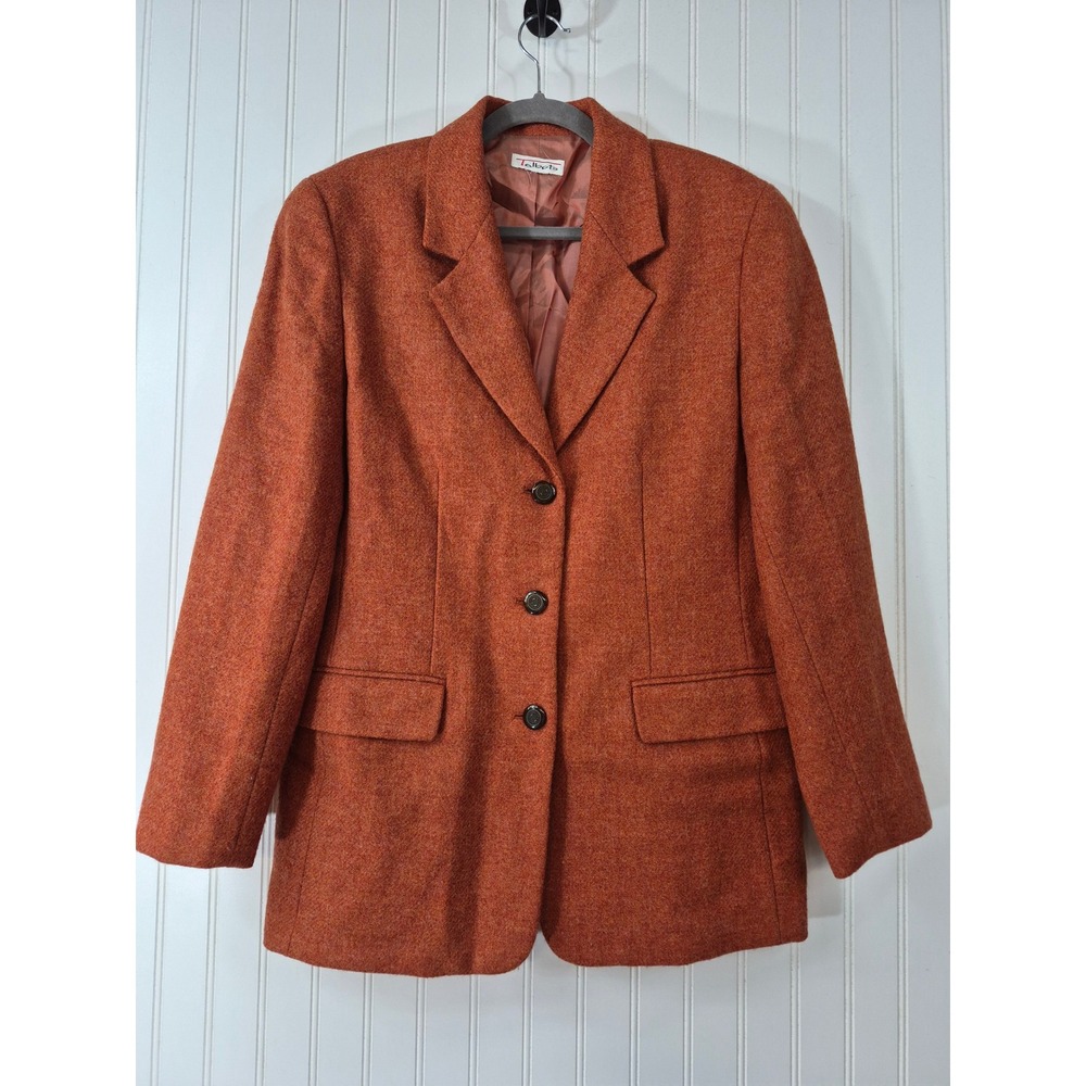 Vintage Talbots Women Wool Blend Blazer Burnt Orange Three Button Size M Preppy